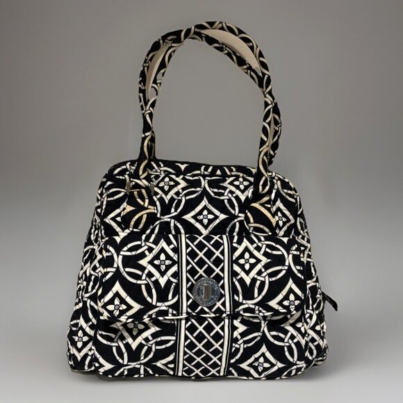 Vera Bradley Turn Lock Satchel Tote Handbag Concerto Black White Retired - Picture 1 of 16